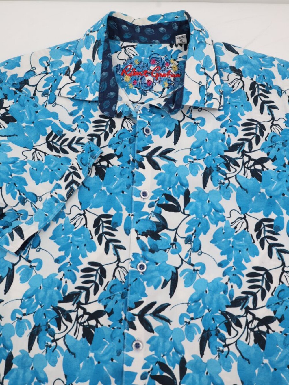 Robert Graham Shirt Men’s Medium Classic Fit Connel Short Sleeve Button Up Blue